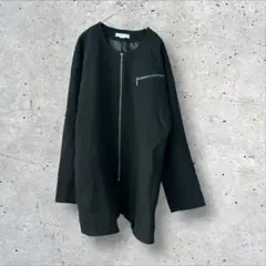 GIVY ノーカラー ジップアップ ジャケット F 黒 無地 ポケット シック