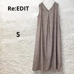 Re:EDIT 総柄 ノースリーブワンピース Aライン ロング丈 ブラウン SC