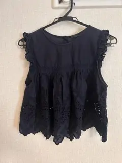 ZARA ノースリーブブラウス ネイビー Lサイズ（小さめ）