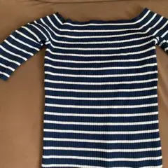 ZARA オフショルダーリブニット M ネイビーとホワイト