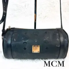 美品 MCM ショルダーバッグ ヴィセトス柄 筒型 ドラム型 ブラック PVC