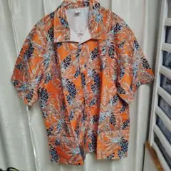 アロハシャツ半袖シャツオレンジヤシの葉ヤシの木ハワイアン 柄シャツ