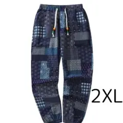 【2XL】 もんぺ　パッチワーク　古着　ワイドパンツ　イージーパンツ　楽ちん