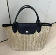 LONGCHAMP ロンシャン　プリアージュ　ストローバッグ　かごバッグ黒 RJ