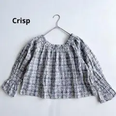 Crispクリスプ　お花×チェック　七分袖ブラウス コットン　Fサイズ