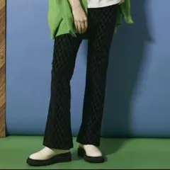 maison special ベロアチェックパンツ ブラック