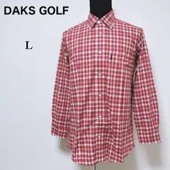【ダックスゴルフ】美品 ギンガムチェック ストレッチ ゴルフシャツ レッド L