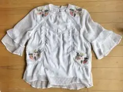 アンソロポロジー ELLISON 刺繍 チュニック トップス フレアスリーブ