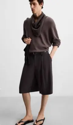 ザラ　zara ワイドレッグバミューダパンツ 34 44