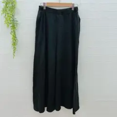 【シビラ】 ワイドパンツ ガウチョパンツ リネン 麻 (M) ウエストゴム 黒