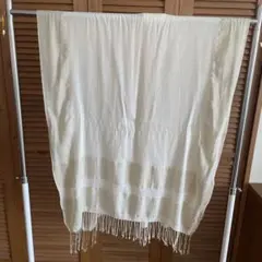 UNTITLED アイボリー 大判ストール フリンジ付き