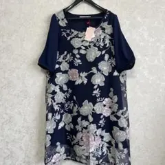 SWITCH新品未使用タグ付き 濃紺花柄チュールチュニックワンピースF