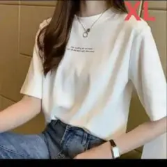 新品　ホワイト　白　XL　半袖　Tシャツ　英語　ロゴ　レディース　シンプル