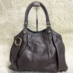 GUCCI スーキー ハンドバッグ トートバッグ GG シマレザー ブラウン