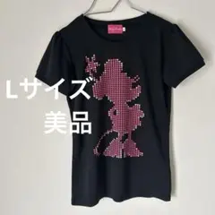 美品東京ディズニーリゾートミニーちゃんテニスウェア黒半袖TシャツL