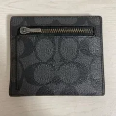 coach コーチ　シグネチャー　ブラック　レザー　黒　ロゴ　二つ折り　ミニ財布