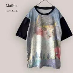 【Mailita】グラフィックT Tシャツ　猫プリント　半袖　カットソー
