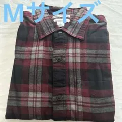 フランネルシャツ 長袖 メンズ チェック柄 ボルドー系 ワインレッドMサイズ