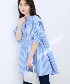 VIS ストライプ　チュニックブラウス