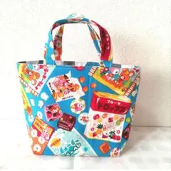 3695】ハンドメイド★マチありミニミニバッグ★はいから横丁★駄菓子水色