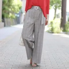 ベルト付きチェックワイドパンツ グレディブリリアン プラチノロッサ アウィーエフ