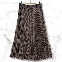 美品　プリーツロングスカート ウエストゴム　裏地　M 幾何学模様　シフォン　夏秋