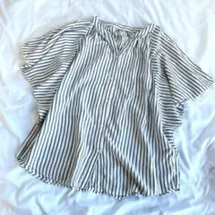 グローバルワーク　半袖ブラウス　ゆったり　夏　ストライプ