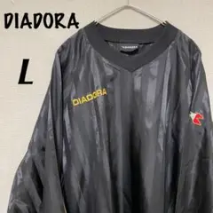 【美品】DIADORA ディアドラ ピステ ナイロン プルオーバー 刺繍 黒 L