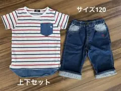 POLO Tシャツ デニム　ハーフパンツ 上下セット　ストライプ　サイズ120