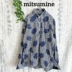 【ミツミネ】 チェック メンズ 長袖シャツ ネイビー (L)