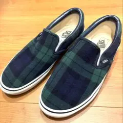 VANS グリーンチェック スリッポン