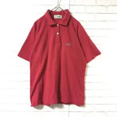 【Crocodile/クロコダイル】ポロシャツ L半袖 レッド 綿混紡 シンプル