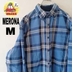 USA古着 MERONA ネルシャツ　M ブルー　ネイビー　チェック