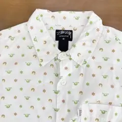 STUSSY 00's ステューシー ONE LOVE 総柄半袖シャツ 白ラスタ