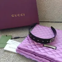 美品 正規品グッチクリスタル インターロッキングG ヘアバンドカチューシャ