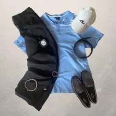 c-boy style(No.206)アメカジコーデ ボーダーポロ×黒スラックス