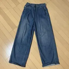 MACPHEE デニムブルー ワイドパンツ プリーツデザイン　M