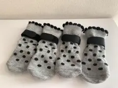 k/ pet socks 犬用靴下 4足セット グレーと黒の水玉 L 幅35ミリ