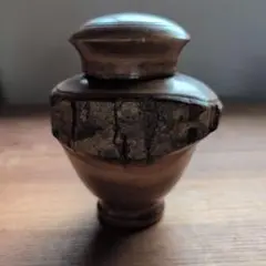 木製茶筒 木の皮装飾　内蓋付き