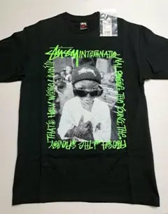 【M・美品】stussy African T シャツ／黒 × 緑・正規品