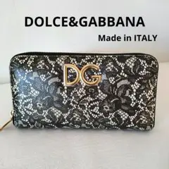 ドルチェu0026ガッバーナ 花柄レース DGロゴプレート ラウンドファスナー長財布
