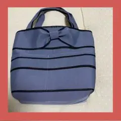 【新品】ストライプリボン付きグレーのハンドバッグ