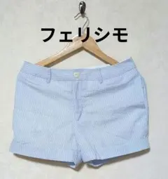 【新品未使用】爽やかな水色×白ストライプ ショートパンツ　Mサイズ　裏地付き