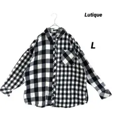 Lutique/長袖シャツ◦ブラウス/白黒チェック柄/サイズL/汚れあり