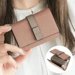 カードケース 本革 ベルト付き 二つ折り カード入れ コンパクト ピンク