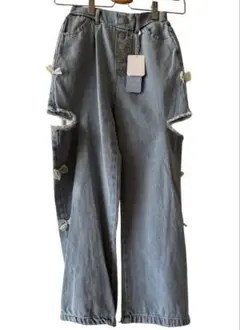 リボン付きカットデニムパンツ　130センチ