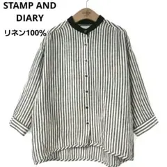 STAMP AND DIARY リネン 配色バンドカラー シャツブラウス 日本製