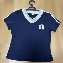 58 ネイビー Vネック Tシャツ