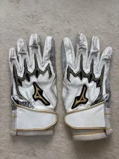 MizunoPro バッティング用手袋 ホワイト/ゴールド