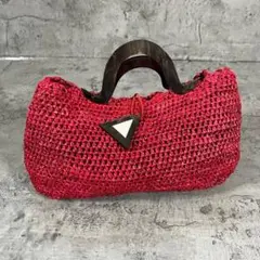 【Primavera】 新品 ハンド バッグ 編み レッド ボタン レディース